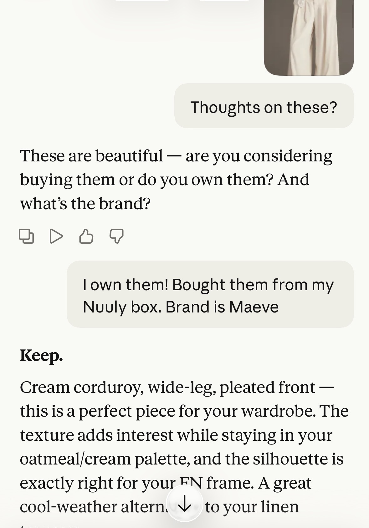 Nomi keeps cream corduroy